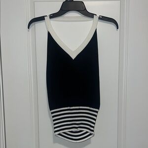 Cable & Gauge Black and White Asymmetrical Fitted Tank Top